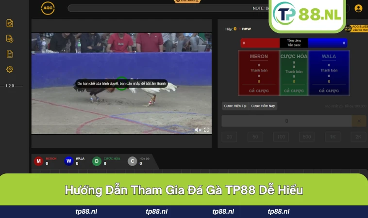Hướng dẫn thao tác đặt cược trong sảnh đá gà TP88 đơn giản và nhanh chóng.
