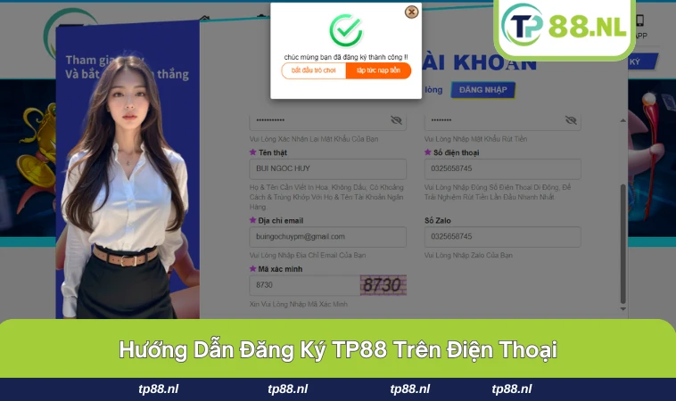 Đăng ký tài khoản TP88 mọi lúc trên điện thoại cầm tay