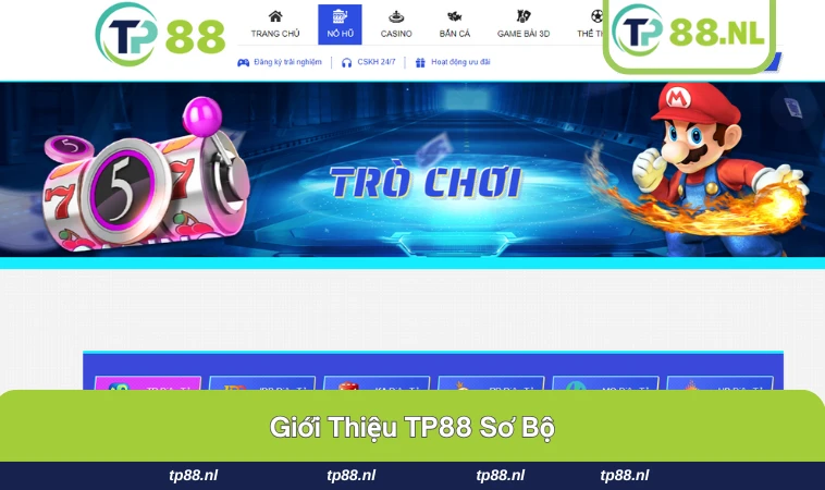 Logo TP88 và giao diện chính của trang chủ
