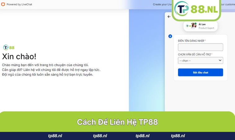 Giao diện khung chat hỗ trợ của TP88